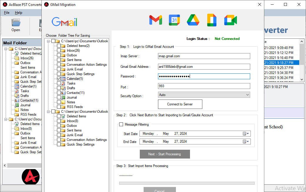 Configuración de migración de PST a Gmail