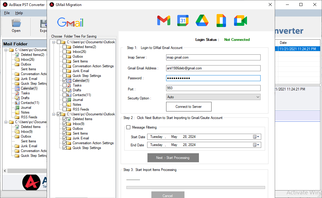 Configuración de migración de Gmail